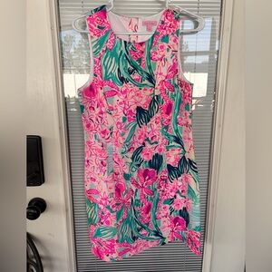 Like New ~ Lilly Pulitzer Pink and Green Floral Shift Dress, Size 8